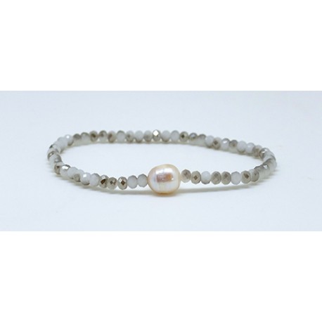 Pulsera Elástica Tupi Gris + Centro Perla