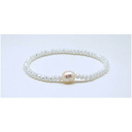 Pulsera Elástica Tupi Blanco + Centro Perla