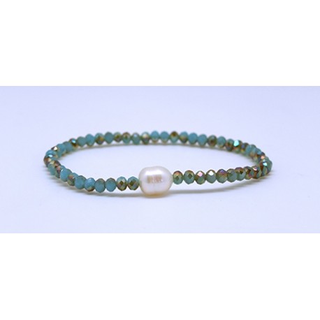 Pulsera Elástica Tupi Turquesa + Centro Perla