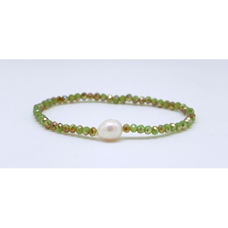 Pulsera Elástica Tupi Verde + Centro Perla