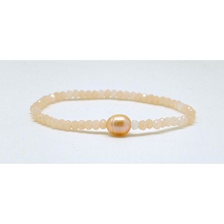 Pulsera Elástica Tupi Rosa + Centro Perla