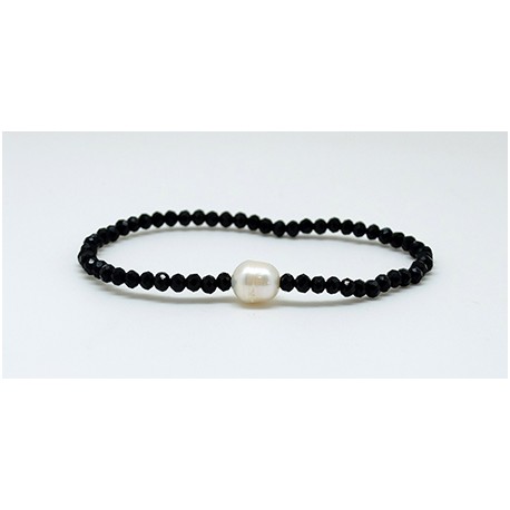 Pulsera Elástica Tupi Negra + Centro Perla