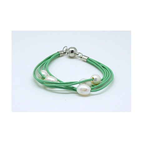 Pulsera Cordon Verde Y Perlas