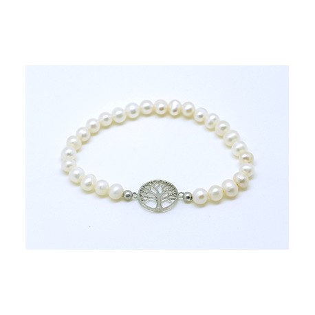 Pulsera Elástica Perlas - Árbol De Plata