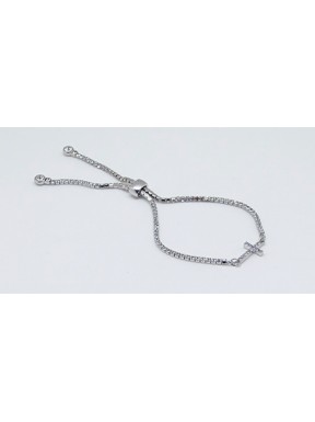 Pulsera Cruz Rodio + Simil, Ajustable Con Tope