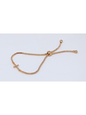 Pulsera Cruz Rose Gold + Simil, Ajustable Con Tope