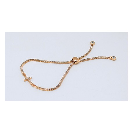 Pulsera Cruz Rose Gold + Simil, Ajustable Con Tope