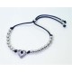 Pulsera Cuero + Bolas y Corazón De Plata