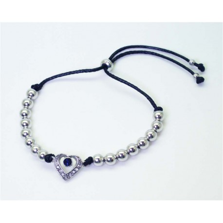 Pulsera Cuero + Bolas y Corazón De Plata
