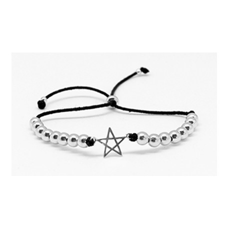 Pulsera Cuero + Bolas y Estrella De Plata