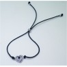 Pulsera Cuero Ajustable Corazón + Bolas Plata