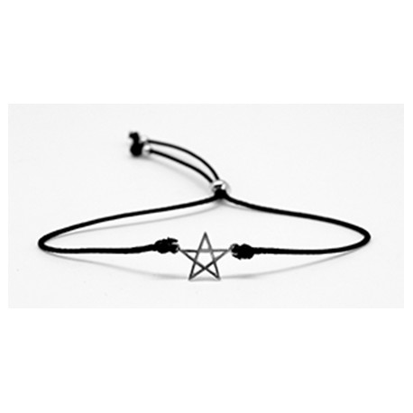 Pulsera Cuero Ajustable Estrella + Bolas Tope Plata