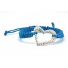 Pulsera Trenzada Azul + Motivo Corazón Plata Y Simil