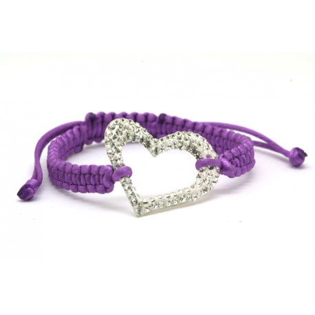 Pulseras Trenzada Lila + Motivo Corazón Plata Y Simil