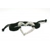 Pulsera Trenzada Negra + Motivo Corazón Plata Y Simil